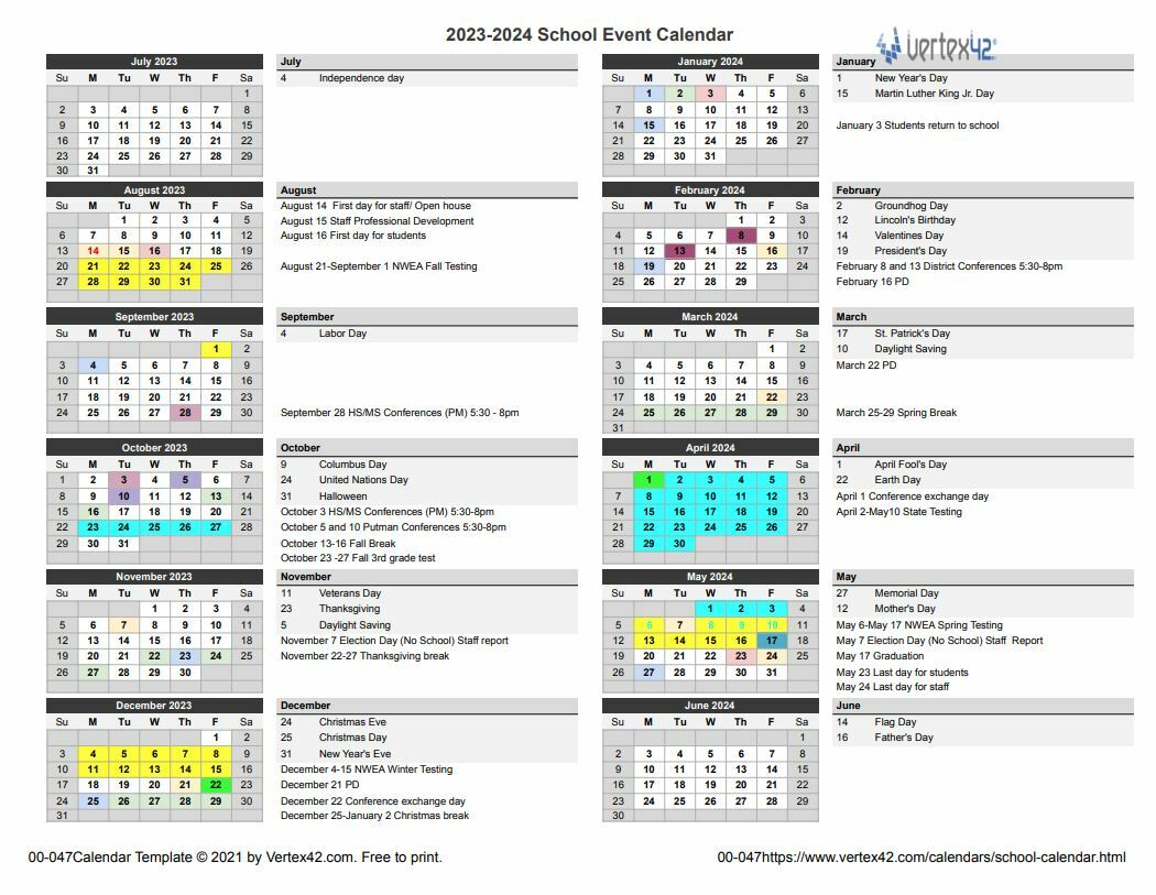 Calendar of 2023-2024 school year